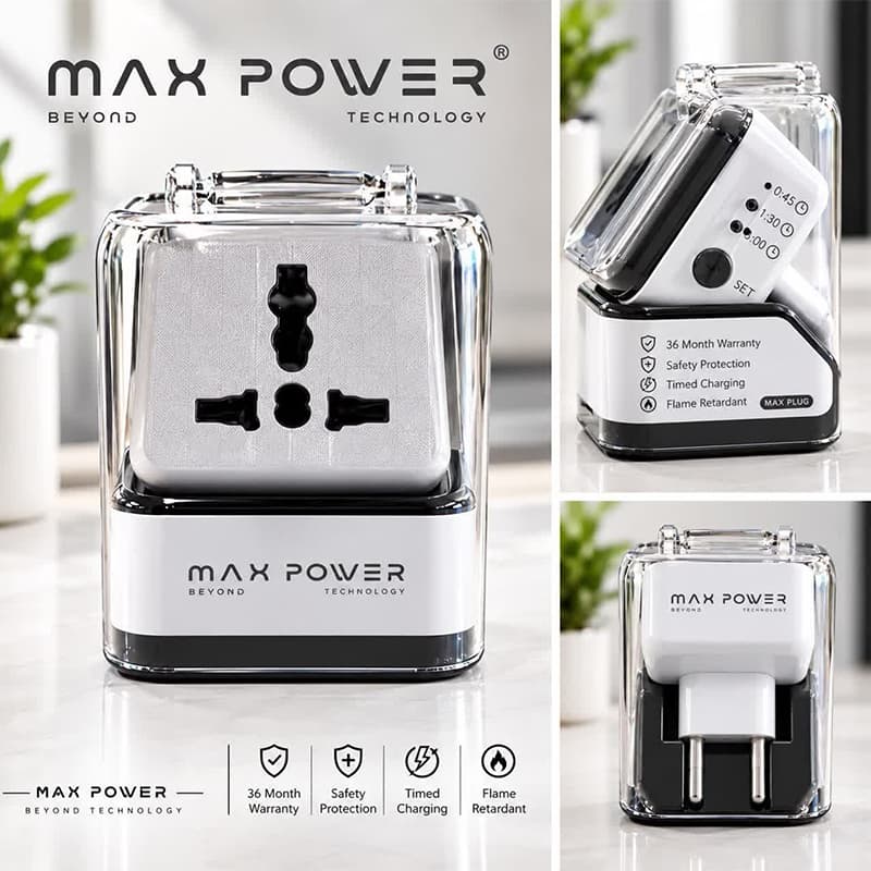 مبدل برق مدل 3 به 2 هوشمند مکس پاور Smart Power Protector - تایمر دار